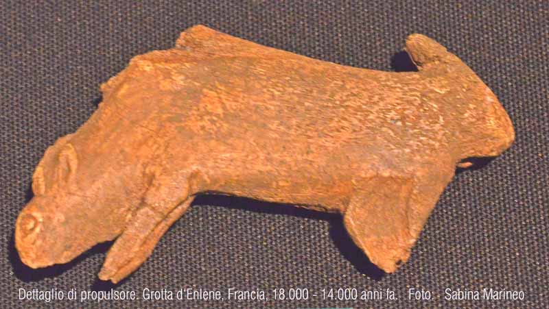 dettaglio di propulsore con saiga. Grotta di Enlene, Francia. 18.000 - 16.000 anni fa. foto - sabina marineo